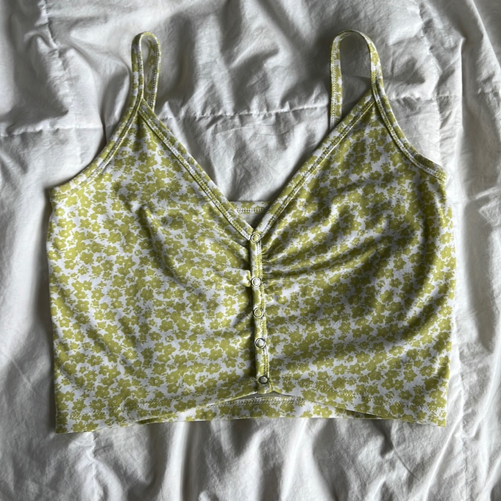 Light green floral cropped tank top
